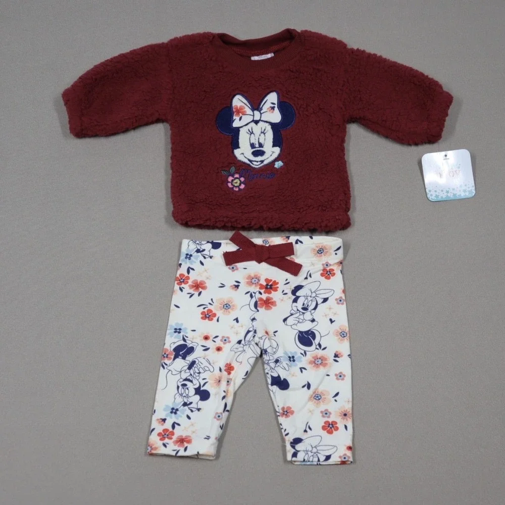 Disney Baby Girls Minnie Mouse Sherpa Top and Leggings Set - Sheer Pink - 3-6M